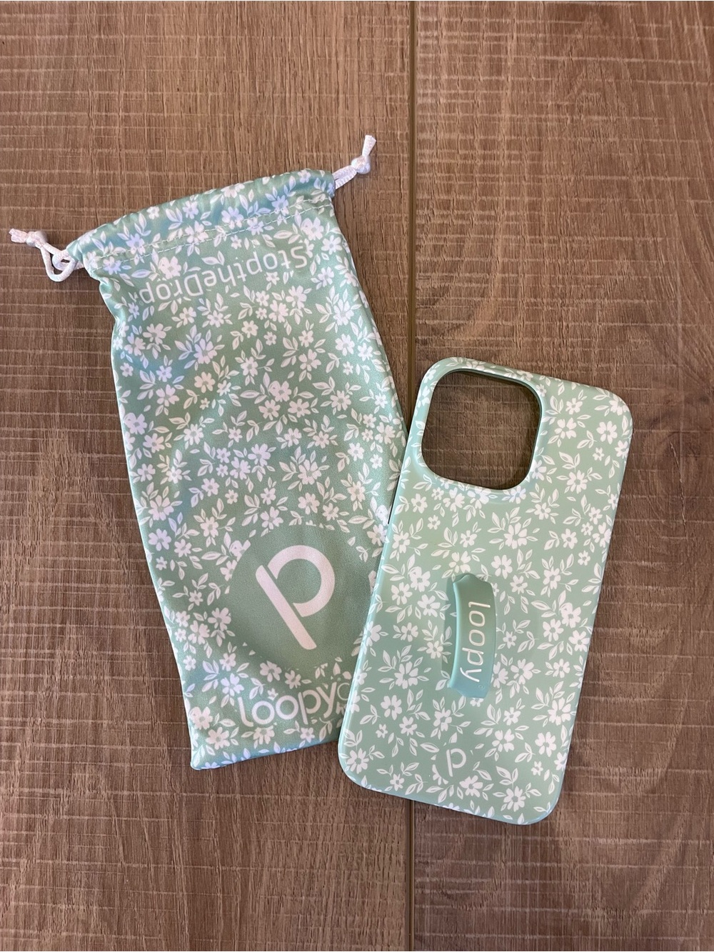 Loopy Case Mint Green Floral Phone Case with Matching Pouch for iPhone 13 Pro
